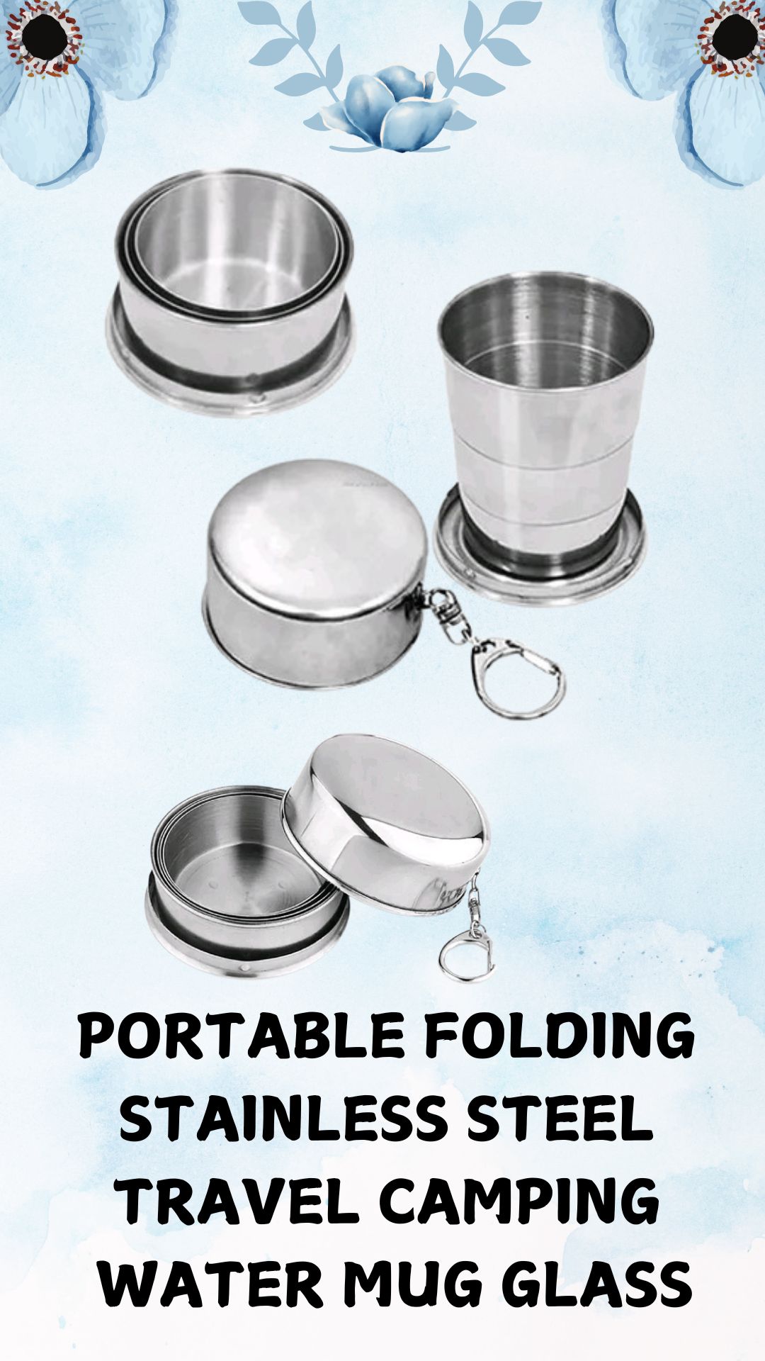 Portable Folding Stainless Steel Travel Camping Water Mug Cup Glass (Silver)