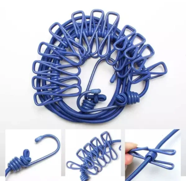 Adjustable Clothes Rope with 12 Clothespins Portable Clothesline with Clips for Outdoor Indoor