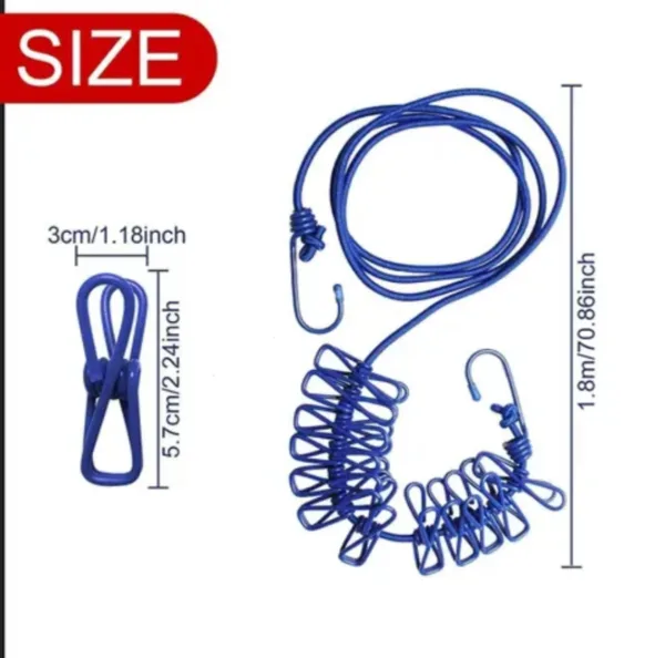 Adjustable Clothes Rope with 12 Clothespins Portable Clothesline with Clips for Outdoor Indoor - Image 3