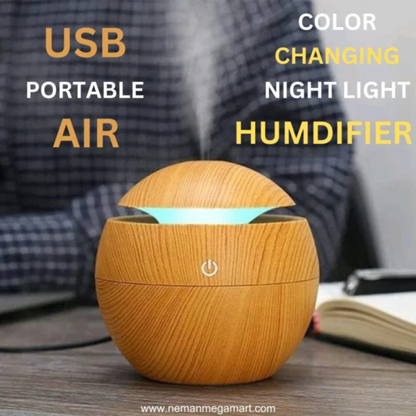 PORTABLE USB AIR HUMDIFIER WITH COLOR CHANGING LED NIGHT LIGHT