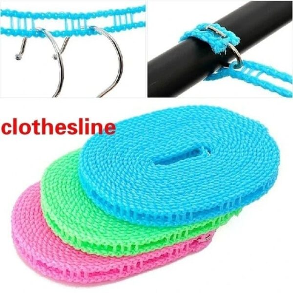 5 Meter Non-Slip and Windproof Clothes Line, Portable Washing Line with 2 Stainless Hooks, Fence-Like Rope Washing Line for Indoor Outdoor Camping Traveling(Pack of 3, Multicolor) - Image 6