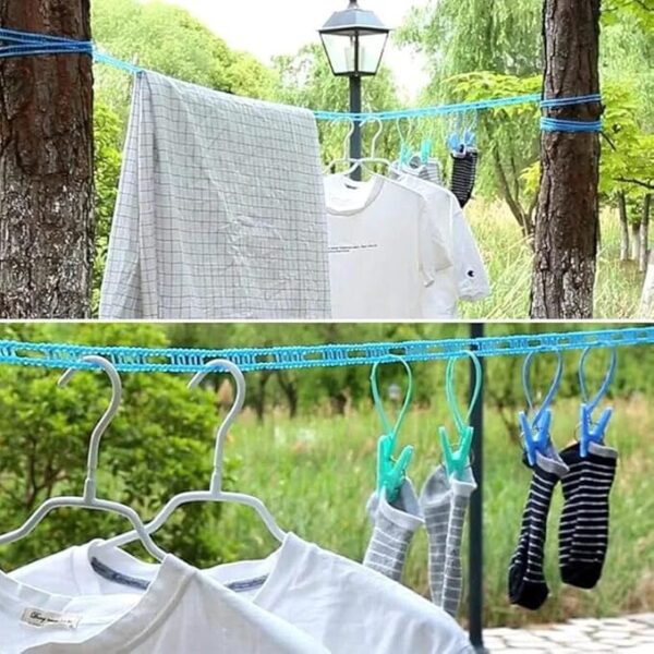 5 Meter Non-Slip and Windproof Clothes Line, Portable Washing Line with 2 Stainless Hooks, Fence-Like Rope Washing Line for Indoor Outdoor Camping Traveling(Pack of 3, Multicolor) - Image 8