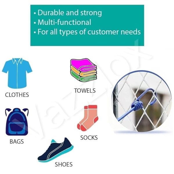 Cloth Drying Rope with Two Sided Hooks, Elastic 12 Clips Cloth Hanging Rope Non-Slip Clotheslines for Outdoor Indoor Travel Laundry Drying Hanging Clothes (Pack of 2) - Image 7
