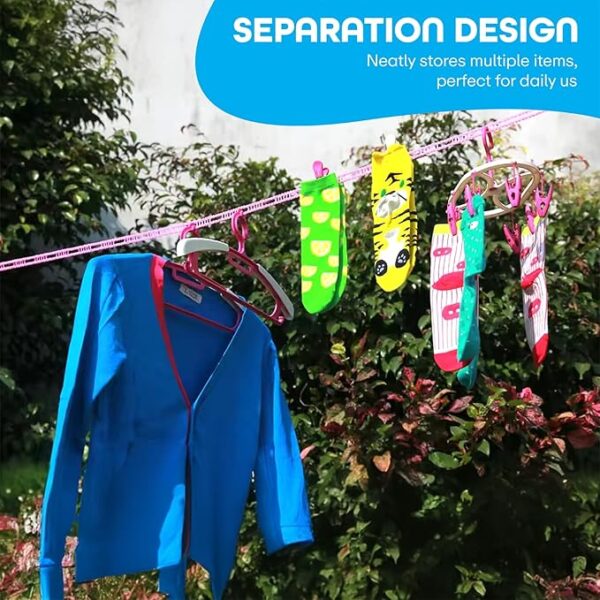 5 Meter Non-Slip and Windproof Clothes Line, Portable Washing Line with 2 Stainless Hooks, Fence-Like Rope Washing Line for Indoor Outdoor Camping Traveling(Pack of 3, Multicolor) - Image 5