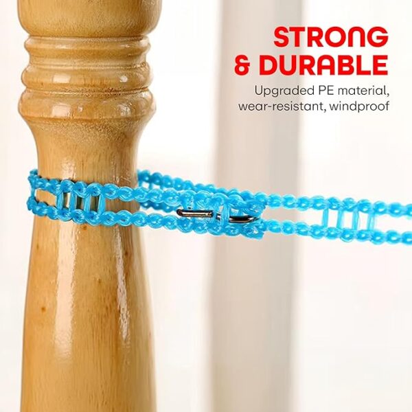 5 Meter Non-Slip and Windproof Clothes Line, Portable Washing Line with 2 Stainless Hooks, Fence-Like Rope Washing Line for Indoor Outdoor Camping Traveling(Pack of 3, Multicolor) - Image 4