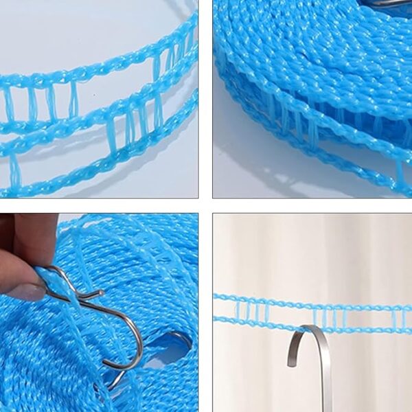 5 Meter Non-Slip and Windproof Clothes Line, Portable Washing Line with 2 Stainless Hooks, Fence-Like Rope Washing Line for Indoor Outdoor Camping Traveling(Pack of 3, Multicolor) - Image 9
